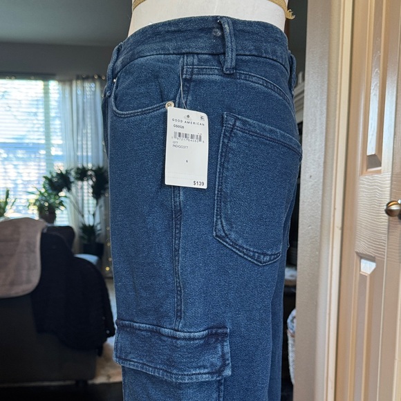 Good American Deep Blue Wide Leg cargo pants
